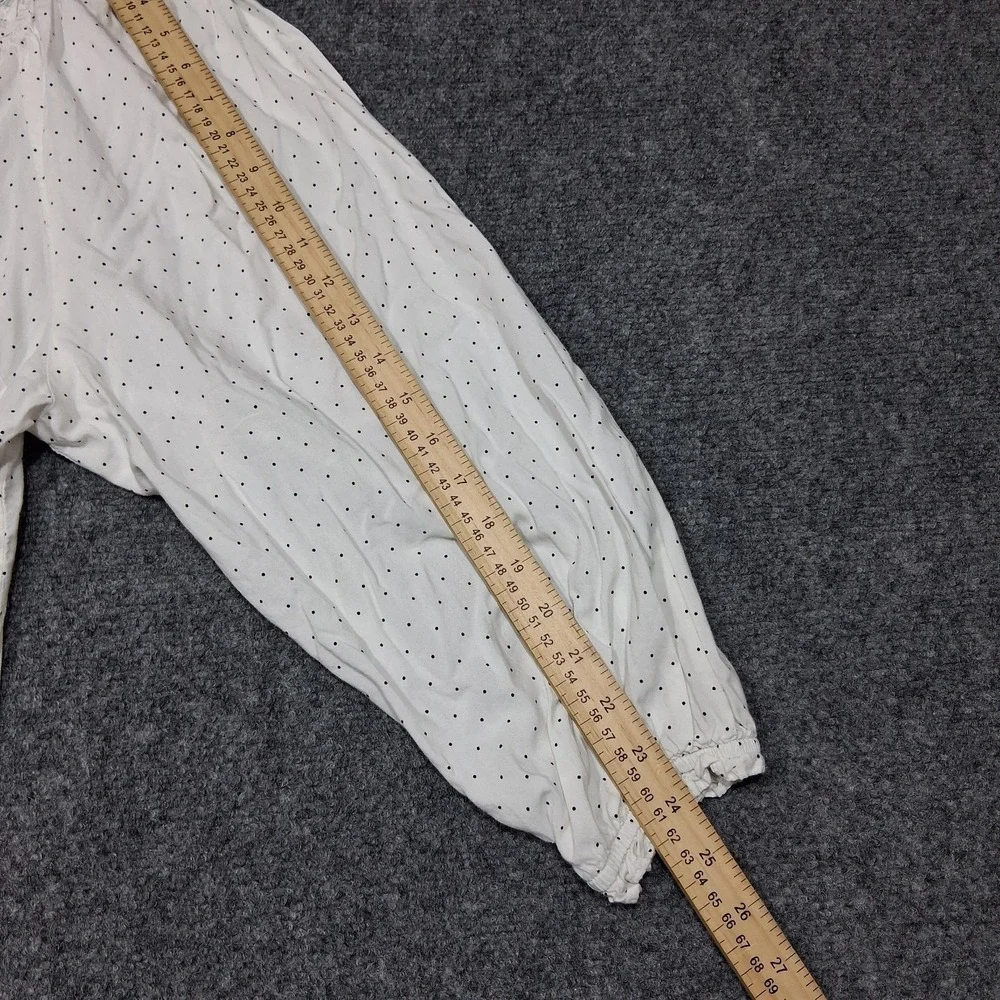 Banana Republic Size XL Petite Women‎ White Blouse Black Polka Dots